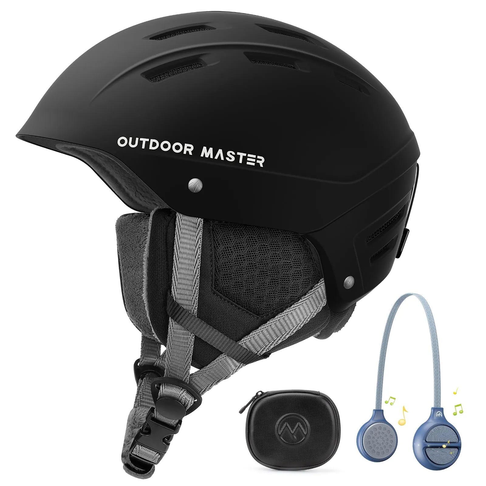 OutdoorMaster Kelvin II Ski Helmet and Wireless Bluetooth Set - Adjustable Fit Snowboard Helmet with Drop-in Headphone - Snow Sports Helmet for Men Women & Youth - Matte Black, M