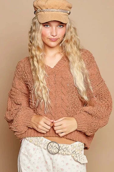 POL Rustic Brown Chenille  Sweater