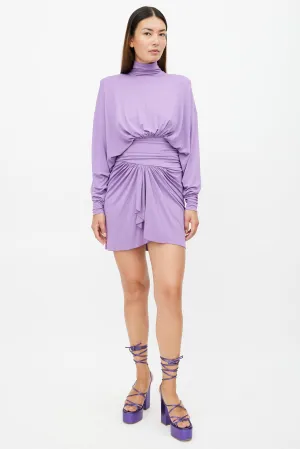 Purple Long Sleeve Ruched Dress