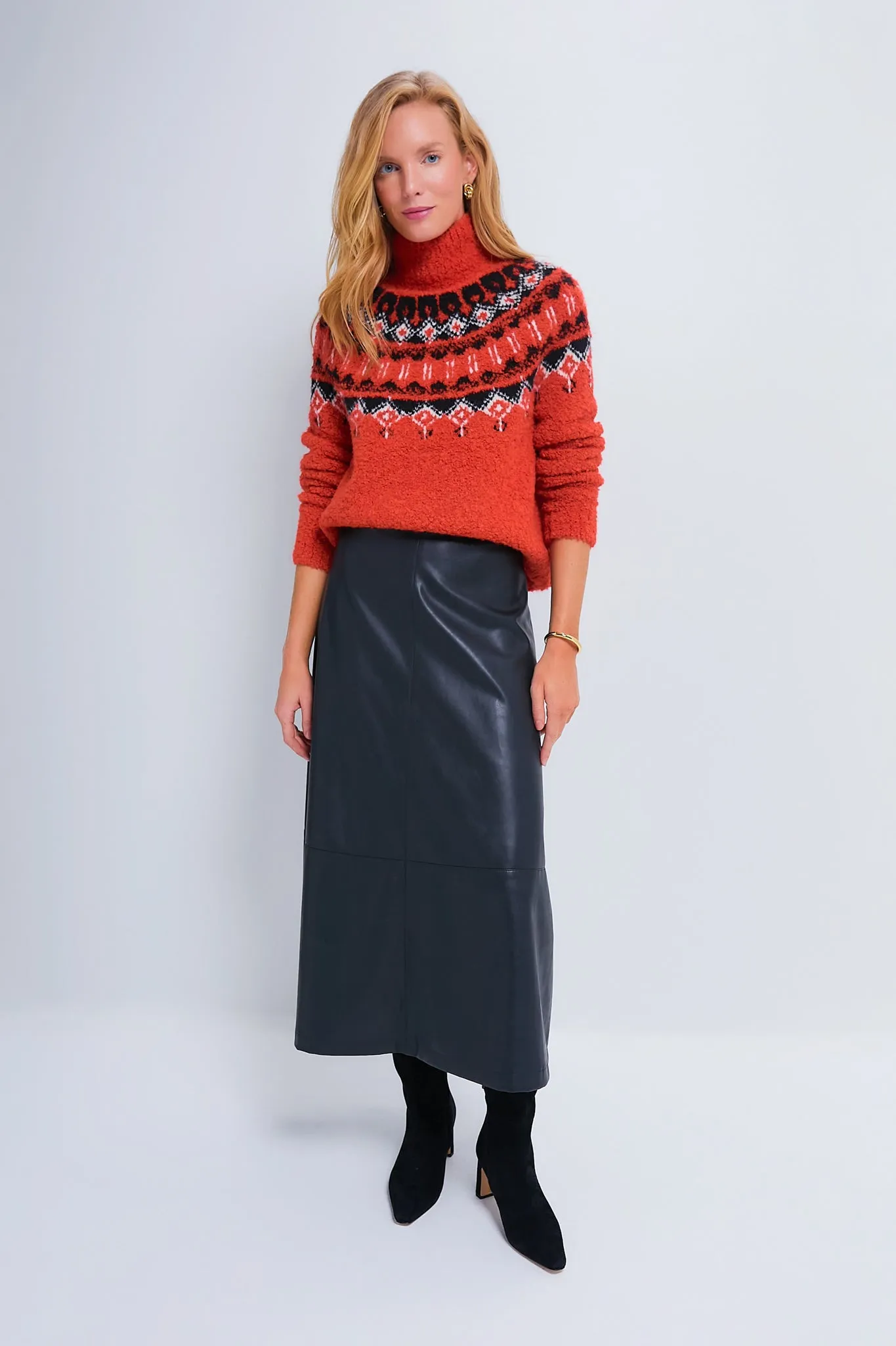 Red Boucle Emmett Fair Isle Turtleneck