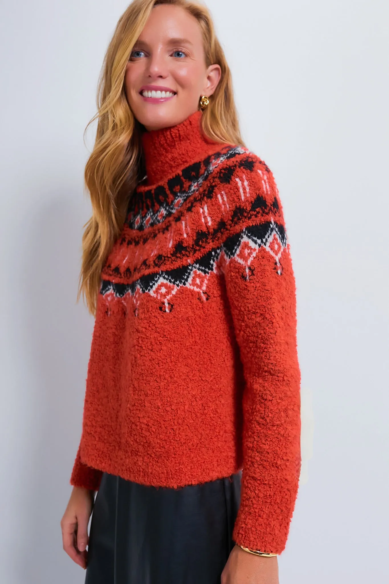 Red Boucle Emmett Fair Isle Turtleneck