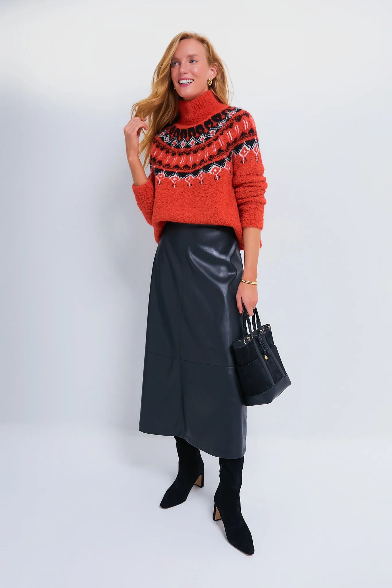 Red Boucle Emmett Fair Isle Turtleneck