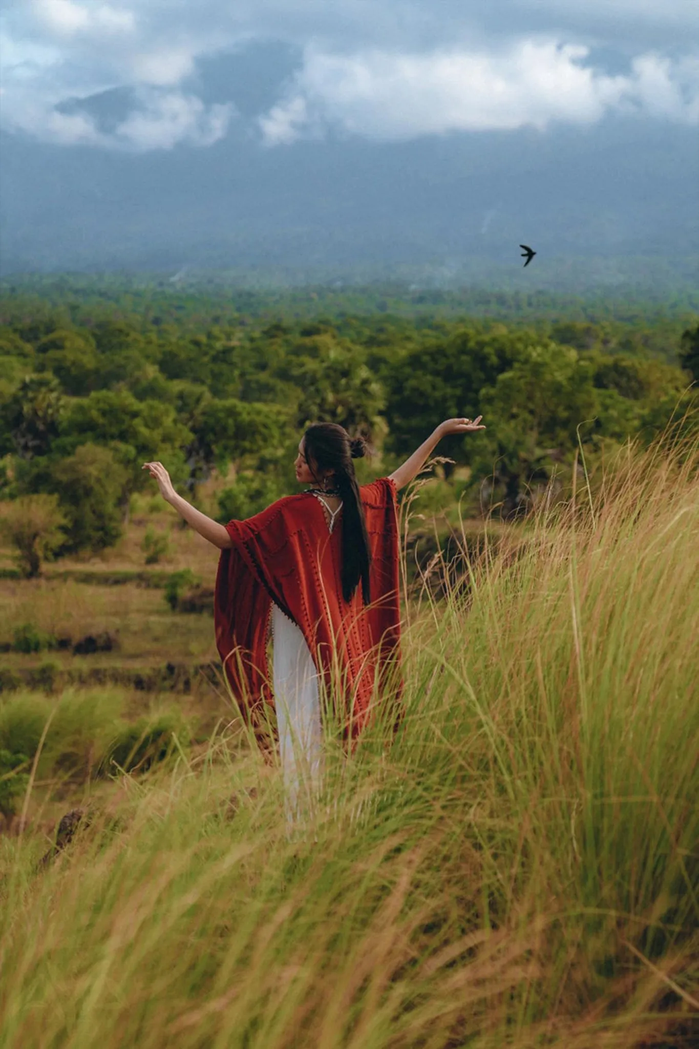 Red Poncho Robe • Boho Cape for Women • Bohemian Kimono Overcoat