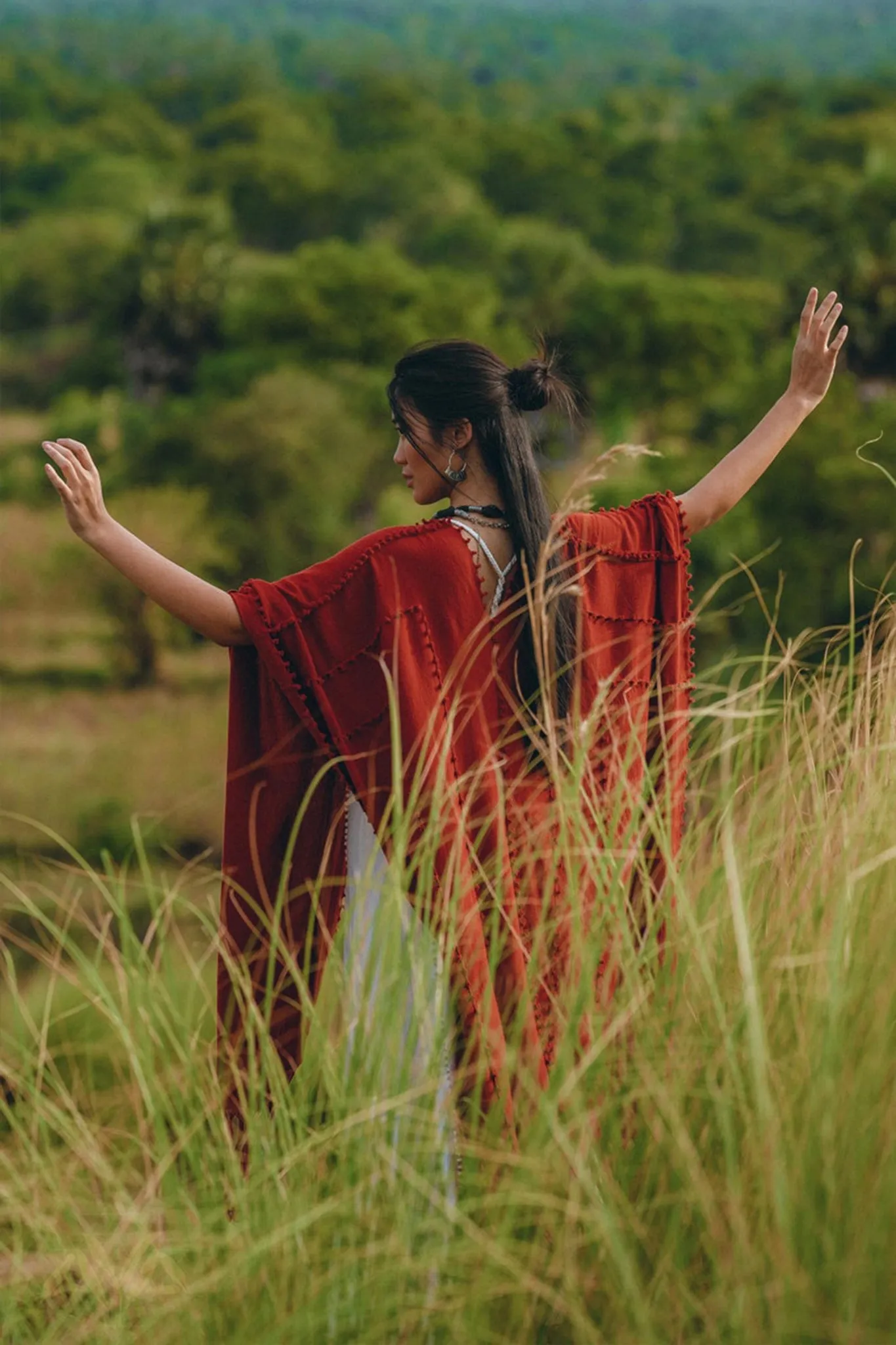 Red Poncho Robe • Boho Cape for Women • Bohemian Kimono Overcoat