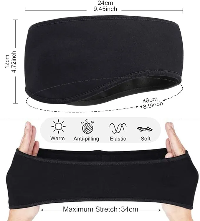 Roysmart Winter Ear Warmers Headband, Stretchy Yoga Headband Gym Sport Headband Thermal Ear Muffs Ski Headband Moisture Wicking for Women Man (Black)