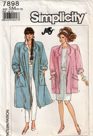 Simplicity 7898 Womens JIFFY Oversized Coat 1980s Vintage Sewing Pattern Size SMALL 10 - 12