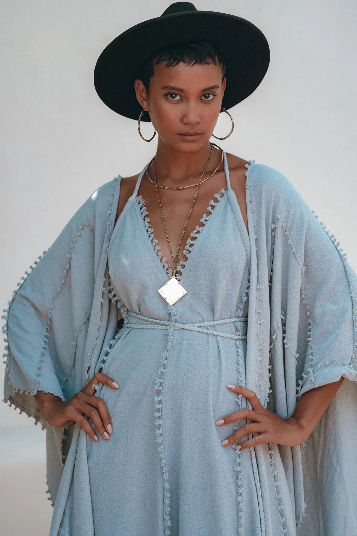 Sky Blue Poncho Robe • Boho Cape for Women • Bridal Cover Up for Wedding