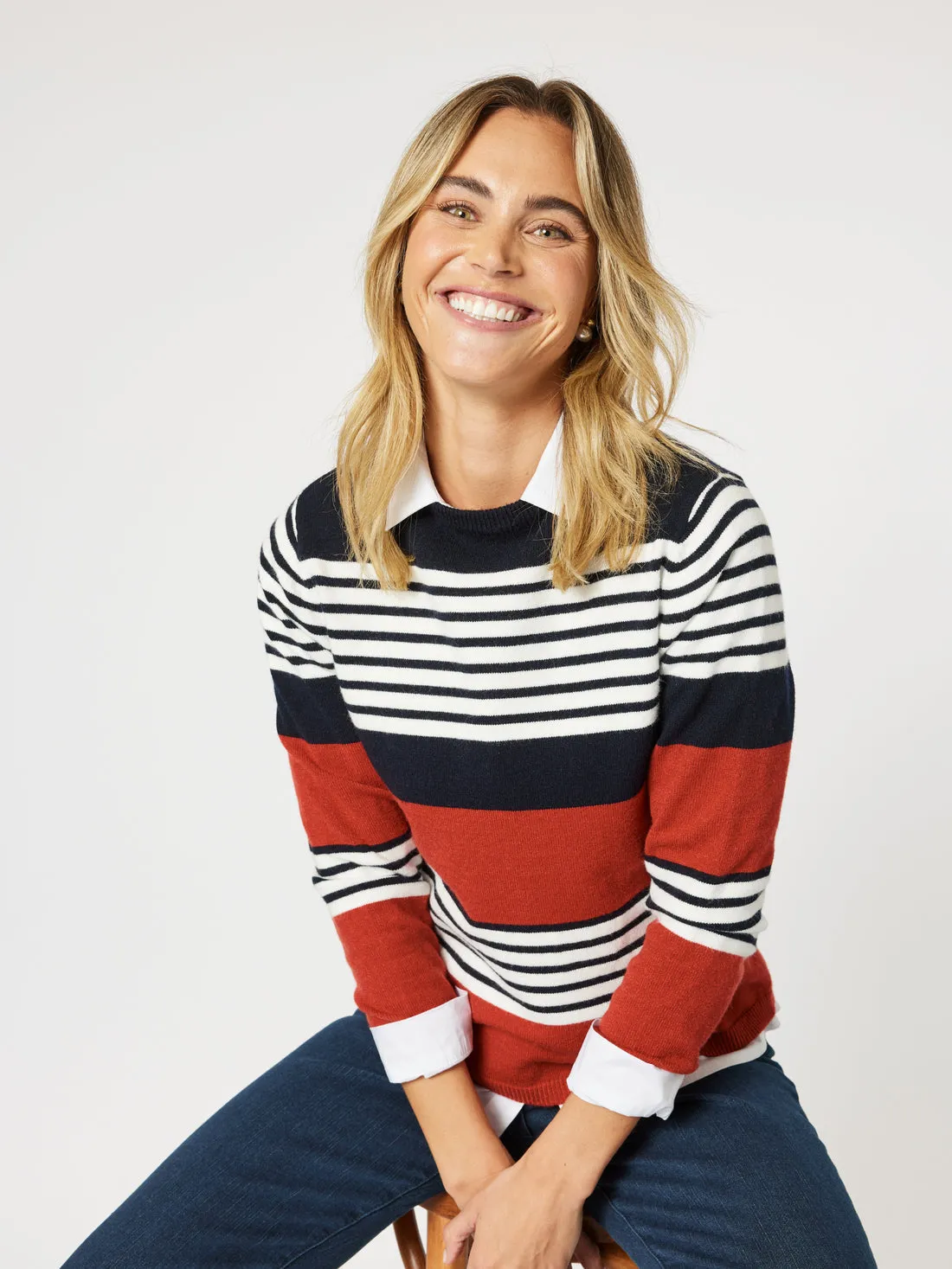 Striped Knit Jumper - Red