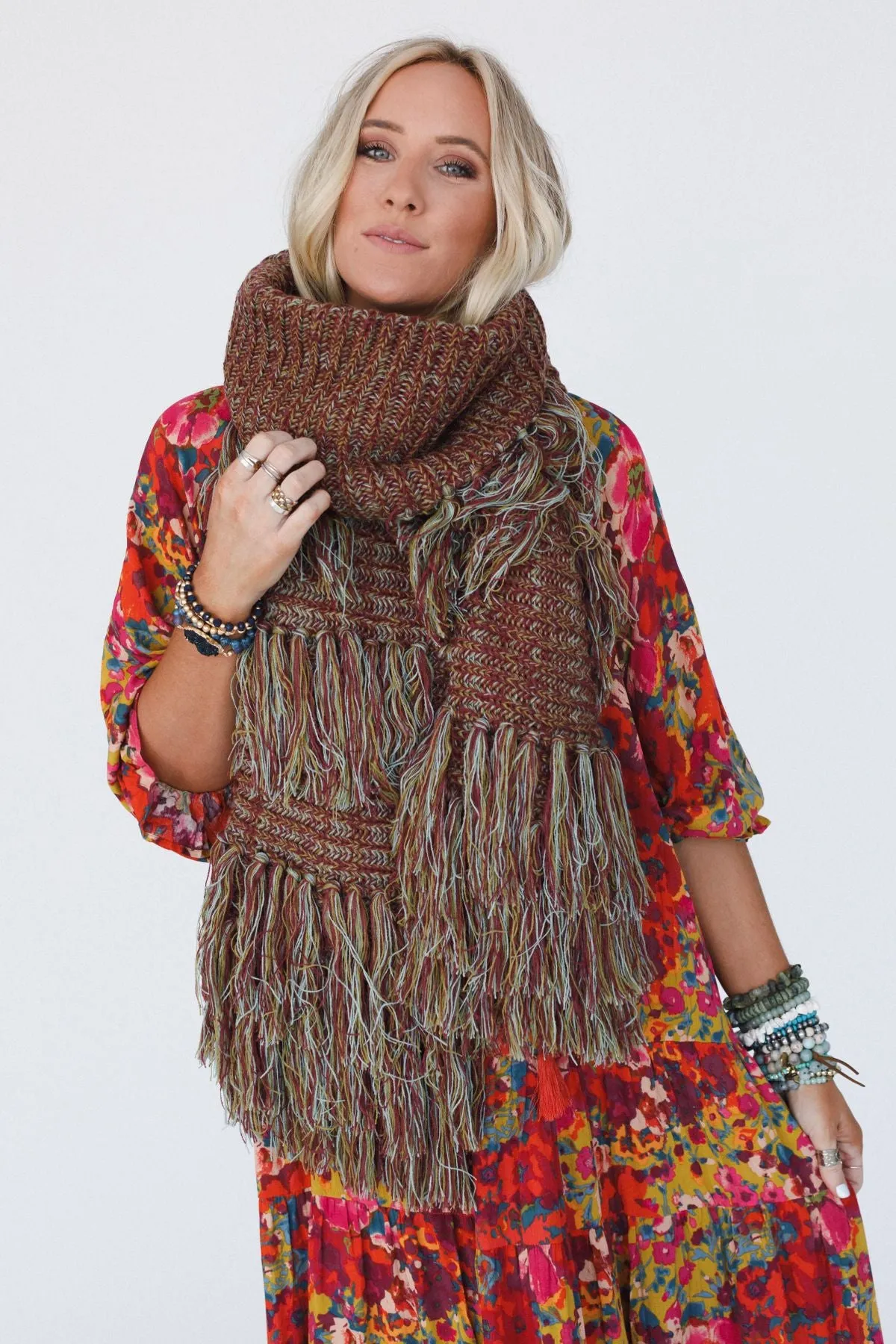 Sugar Plum Fringe Scarf - Brown