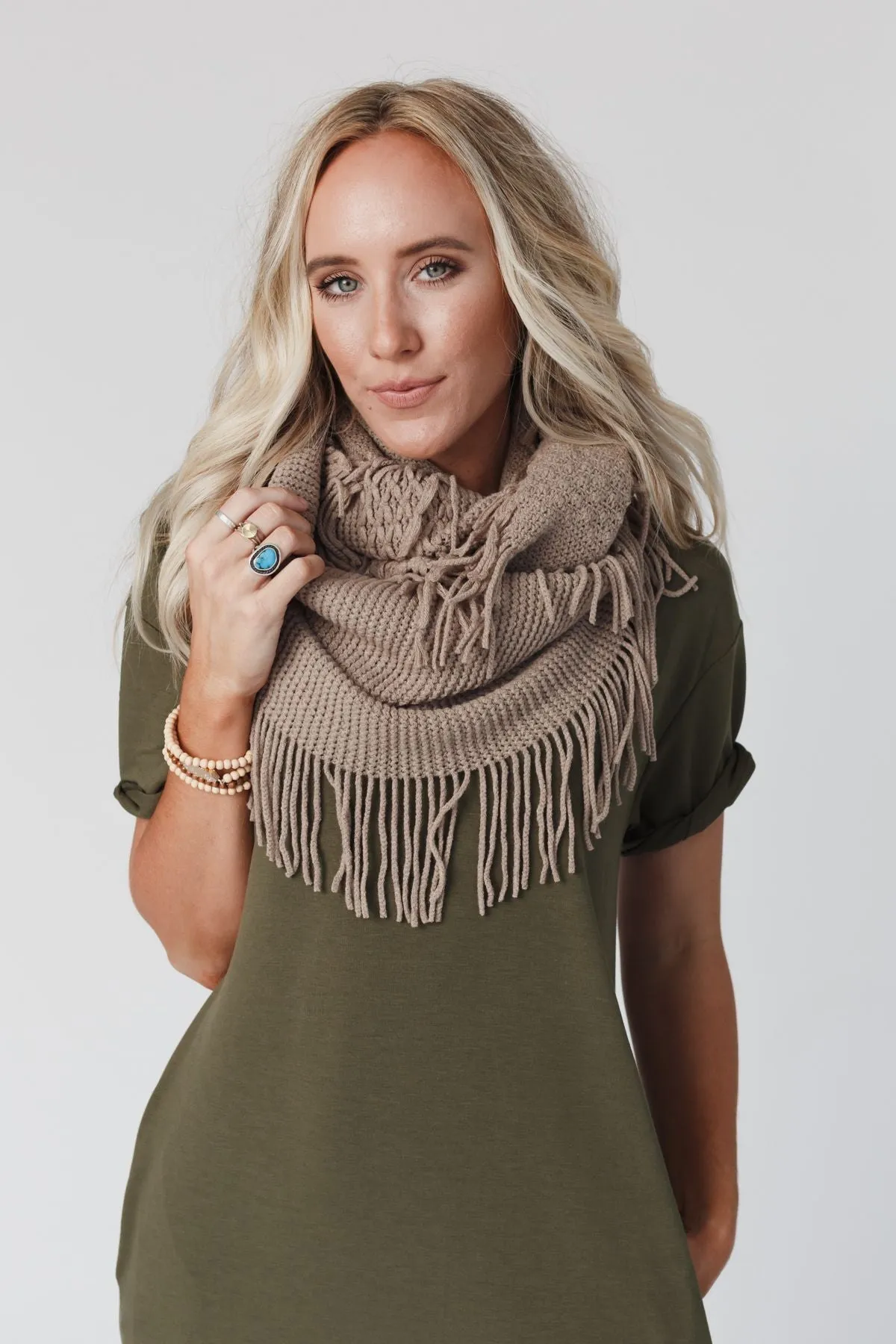 Sweet Dreams Fringe Infinity Scarf - Mocha