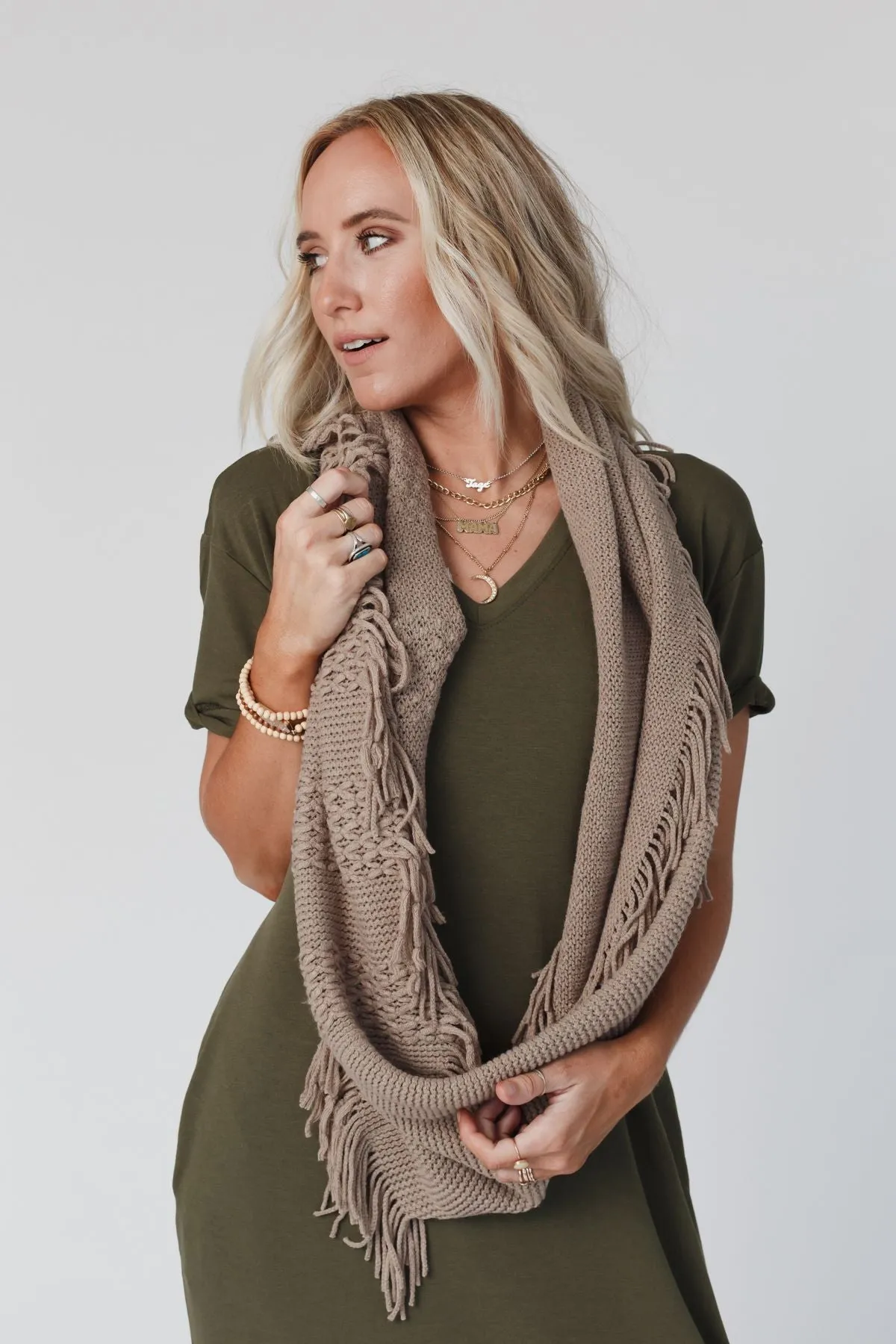 Sweet Dreams Fringe Infinity Scarf - Mocha