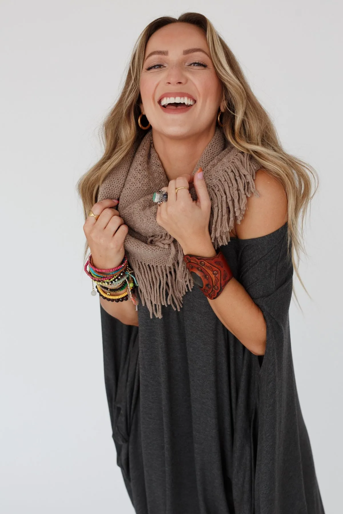 Sweet Dreams Fringe Infinity Scarf - Mocha