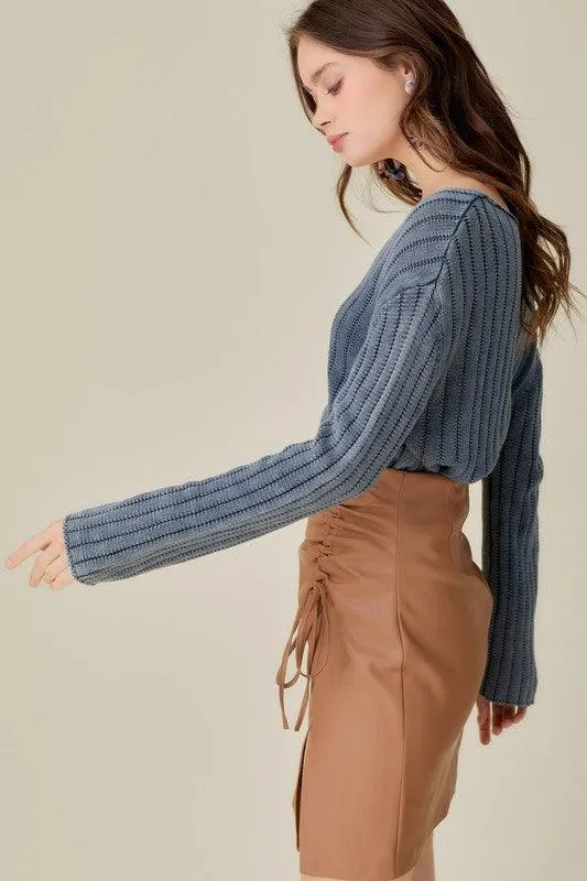 V-Neck Washed Crop Sweater