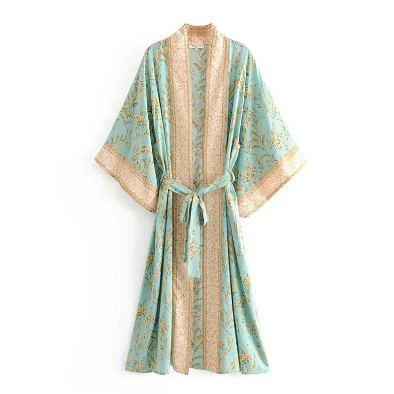 Vintage Floral Print Bohemian Kimono Robe