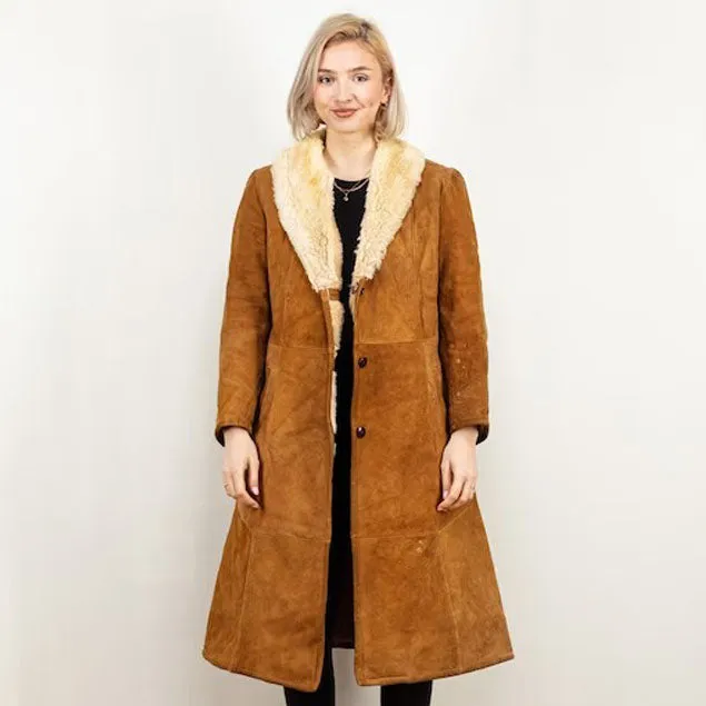 Women Sheepskin Shearling Coat in Brown